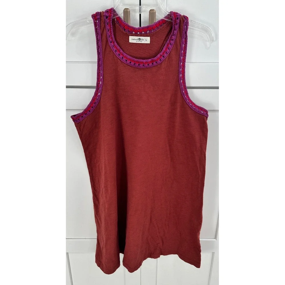 Natural Life Tank Dress Crochet Trim Rust Orange Cotton‎ Size L